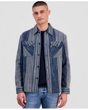 Guess Atlas Linear Jacquard Long-sleeve Cotton Overshirt - Blue