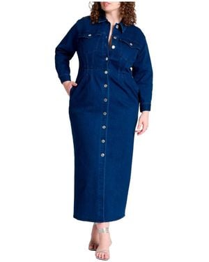 Eloquii Plus Size Denim Fitted Dress - Blue