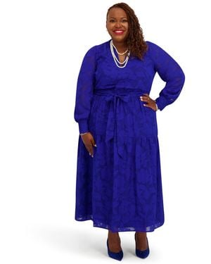Kasper Soft V-neck Tiered Midi Dress - Blue