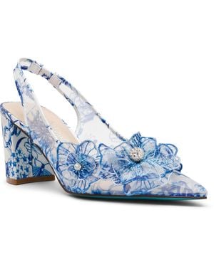 Betsey Johnson Petra Flower Applique Slingback Pumps - Blue
