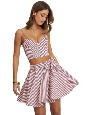 Miss Circle Chevron Striped Linen Cropped Top - Purple