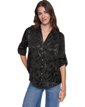 DKNY Roll-tab Jacquard Blouse - Black