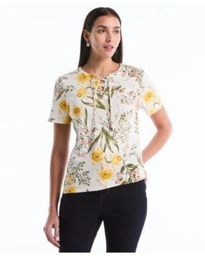 Rafaella Garden Print Lace Up Top - White
