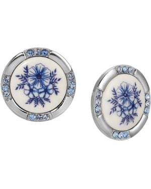 2028 Round Floral Crystal Stud Earrings - Blue
