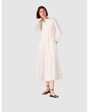 Whistles Long Sleeve Broderie Midi Dress - White
