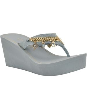 Guess Sutton Charms Eva Thong Wedge Sandals - Gray