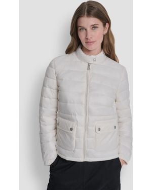DKNY Packable Moto Collar Short Coat - Gray