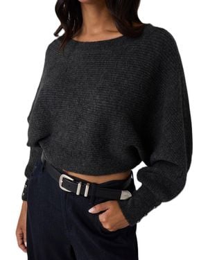 Guess Emily Boat Neck Long-sleeve Ribbed Sweater - Black