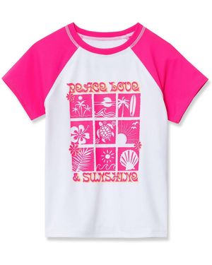 Lands' End Girls Short Sleeve Crew Neck Swim Rash Guard - Pink