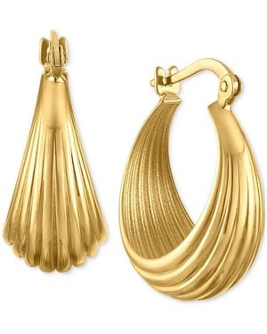 Macy's Polished Graduated Ribbed Small Hoop Earrings - Metallic