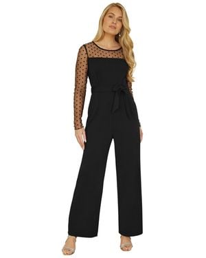 Yumi' Spot Mesh Stretch Jumpsuit - Black