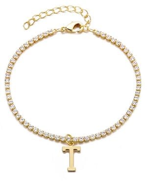 Adornia Gold Crystal Initial Charm Tennis Bracelet - Metallic