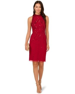 Adrianna Papell Beaded Sleeveless Dress - Red