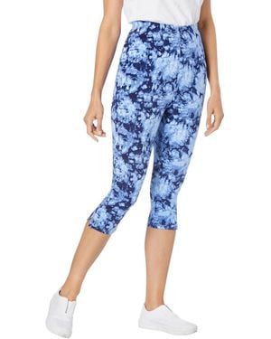 Woman Within Plus Size Within Stretch-cotton Knit Pull-on Printed Capri leggings - Blue