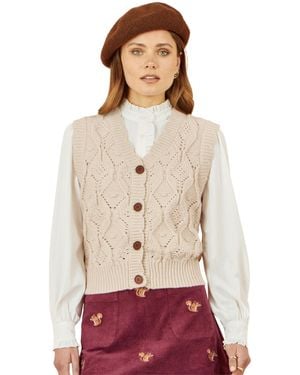 Yumi' Button Up Chunky Cable Knit Waistcoat - White