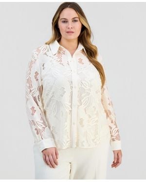 Anne Klein Plus Size Blossom Lace Button-down Blouse - White
