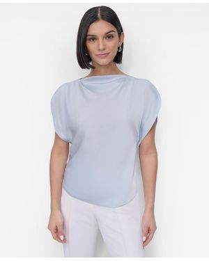 DKNY Draped Boatneck Slit-sleeve Blouse - White