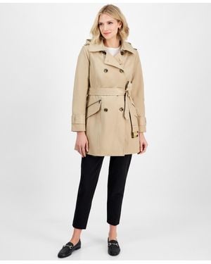 London Fog Double-breasted Hooded Belted Trench Coat - Natural
