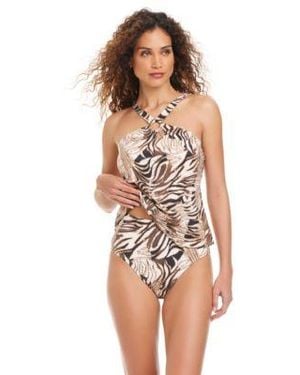 Beyond Control Wild Thing High Neck Tankini High Waisted Swim Bottoms - White