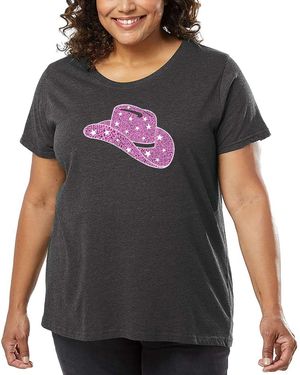 LA Pop Art Plus Size Cowgirl Hat Word Art T-shirt - Gray