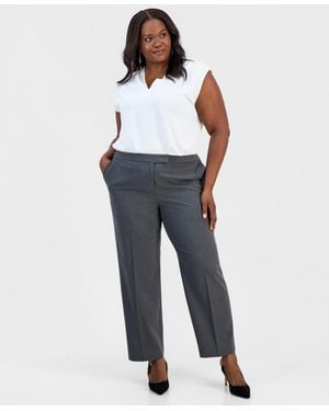 Kasper Plus Size Washable Bi-stretch Straight-leg High-rise Pants - Blue