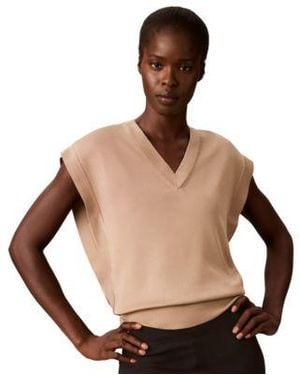 Calvin Klein Extended Shoulder V Neck Sleeveless Fine Gauge Sweater Vest - Multicolor
