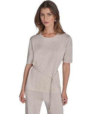 Halston Metallic Tie-waist Round-neck Top - Gray