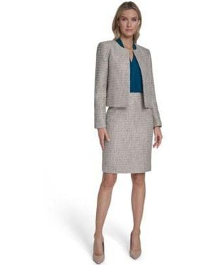 Calvin Klein Petite Collarless Open Front Jacket Knee Length Pencil Fashion Skirt - Gray