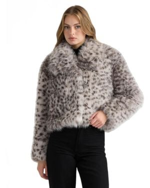 NVLT Long-hair Cropped Faux Fur Jacket - Gray