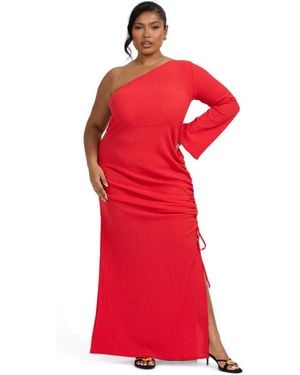 FASHION-SZN CURVE One Shoulder Flare Sleeve Maxi Dress - Red