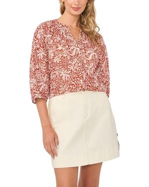 Vince Camuto Cotton Printed Raglan-sleeve Peasant Blouse - Red