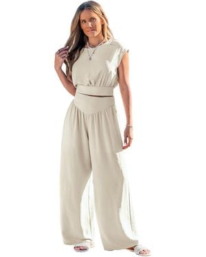CUPSHE Short Sleeve Tie-back Matching Sets - Natural