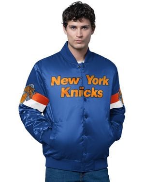 Starter New York Knicks Triple Option Varsity Full-snap Satin Jacket - Blue