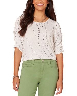 Democracy Petite Printed Ruched-sleeve Scoop-neck Top - Green