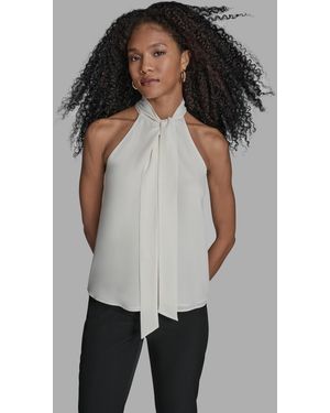 BCBGMAXAZRIA Sleeveless Tie Neck Blouse - Multicolor