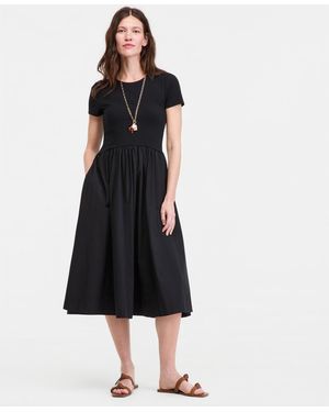 On 34th Short-sleeve Curved-waist Mixed-media Midi Dress - White