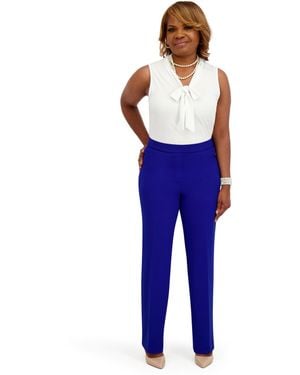 Kasper Plus Size V-neck Sleeveless Tie Bow Top - Blue