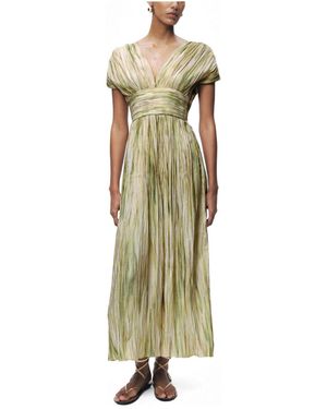 Nocturne Printed V-neck Midi Dress - Green
