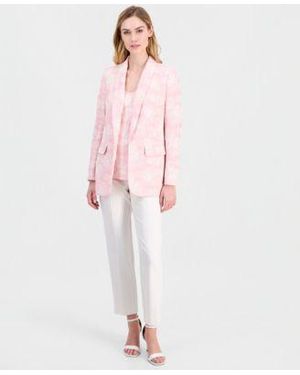Anne Klein Open Front Jacket Embroidered Camisole Straight Ankle Pants - Pink