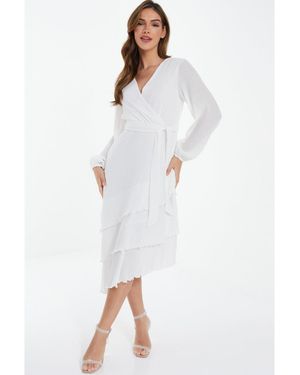 Quiz Crinkle Chiffon Asymmetric Wrap Dress - White