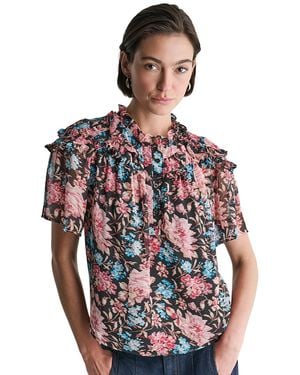 BCBGMAXAZRIA Printed Short-sleeve Ruffle Detail Blouse - Red