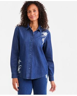 Style & Co. Petite Denim Long-sleeve Button-up Shirt - Blue