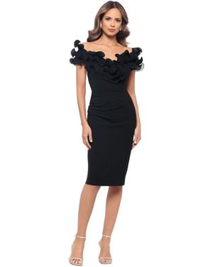 Xscape Ruffled Off-the-shoulder Scuba Crepe Dress - Black