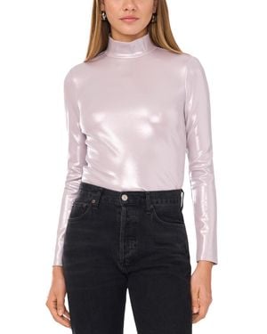 1.STATE High-neck Long-sleeve Metallic Top - White
