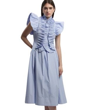 Karen Millen High Neck Pleated Ruffle Midi Dress - Blue