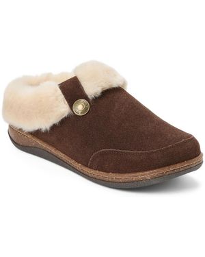 Clarks Suede Clog Slippers With Faux Fur Cuff - Brown