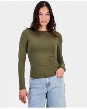 BarIII Long-sleeve Draped-back Top - Green