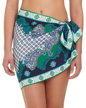 Red Carter Printed Tie Closure Pareo Cover-up Skirts - Blue