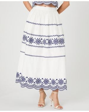 French Connection Embroidered Midi Skirt - Gray