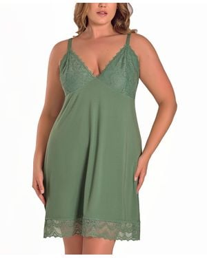 iCollection Plus Size Lace Stretch Knit Sleeveless Nightgown - Green